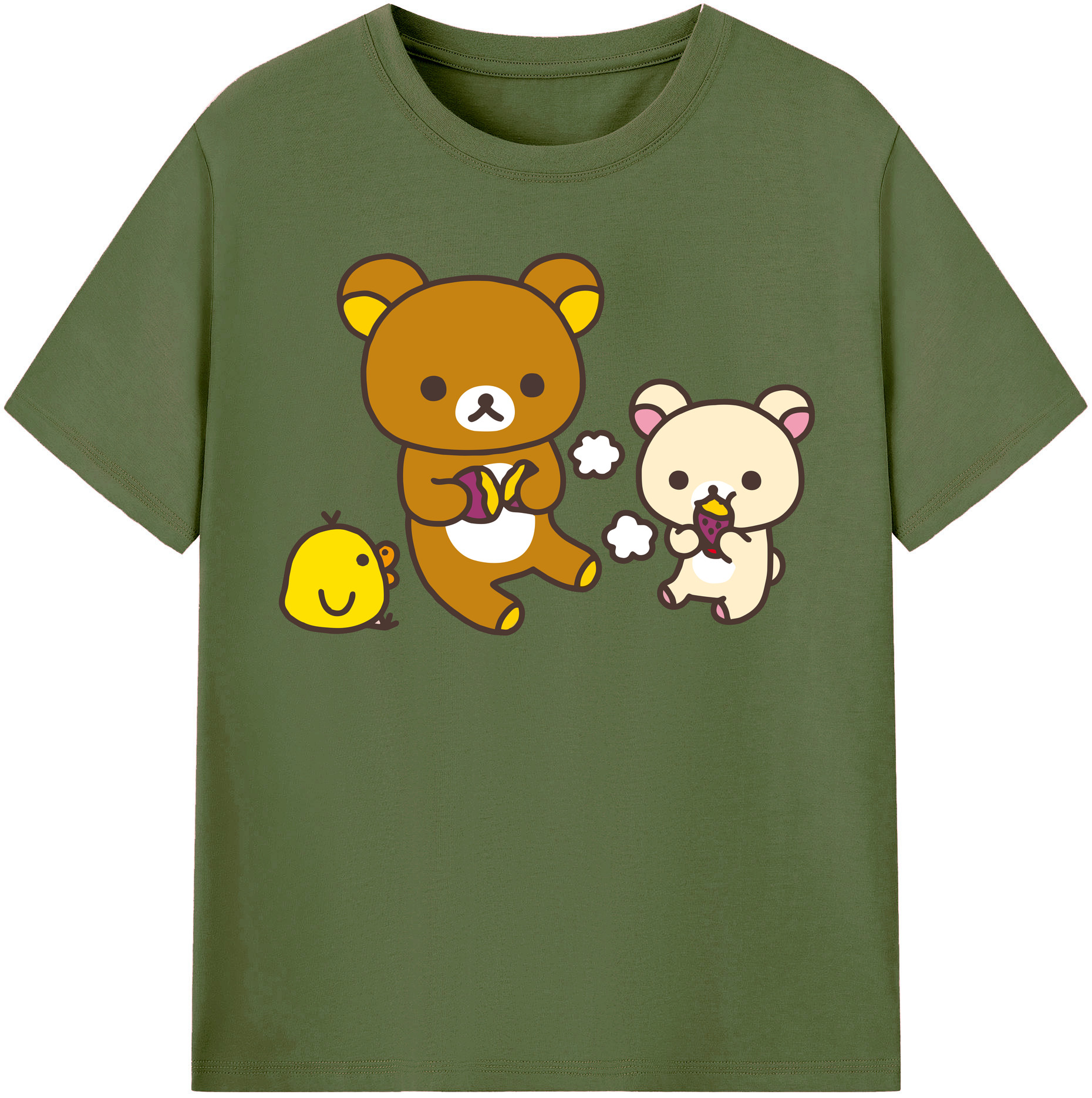 （画像用） リラックマ リラックマ キイロイトリ Rilakkuma Korilakkuma Kiiroitori 綿100％半袖Tシャツ（フロントプリント）